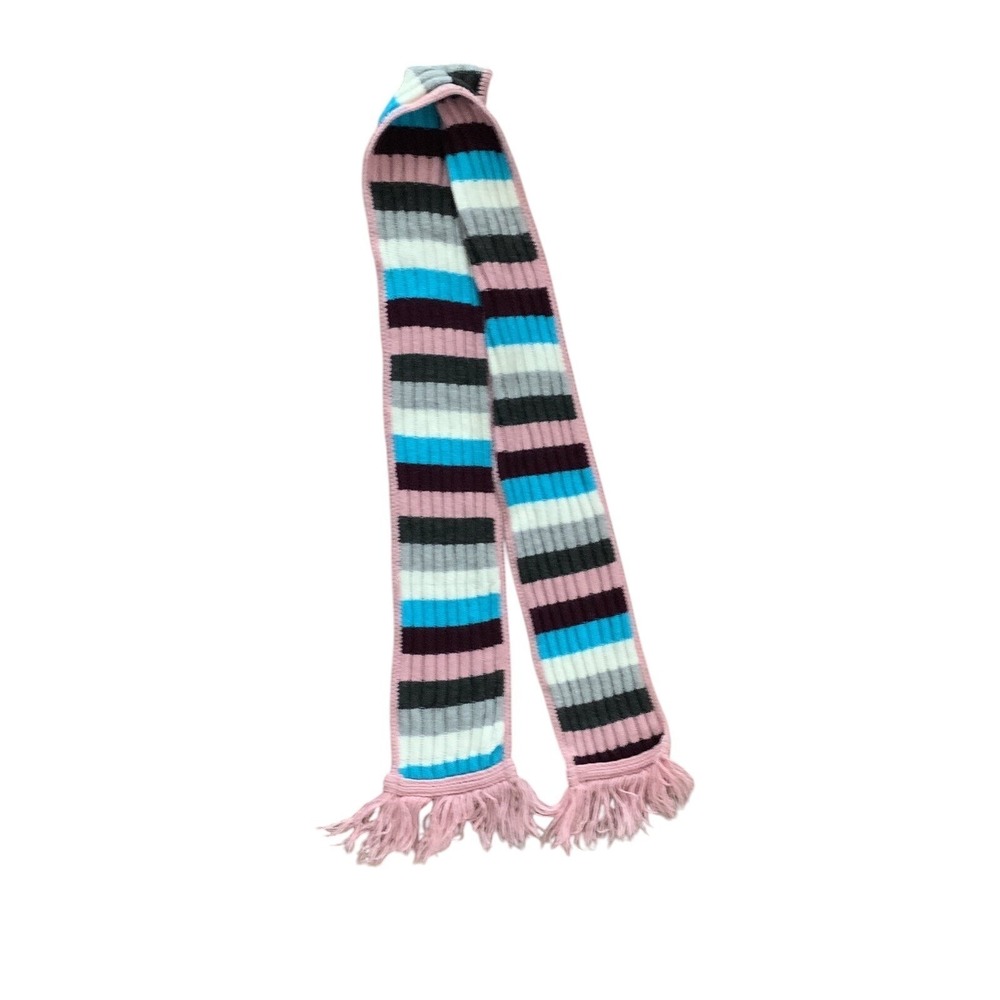 Striped Knit Scarf Pink Blue Brown Gray White Fringe Winter Accessory